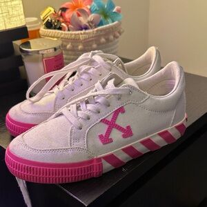 Off-White Cream and Pink Sneakers